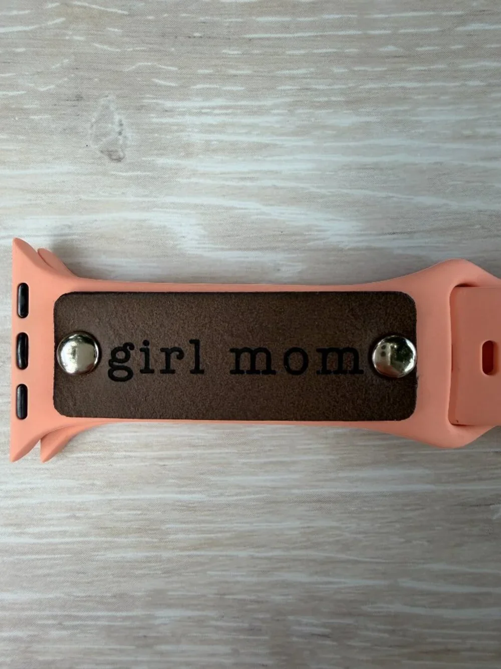 Girl Mom Engraved Silicone Band For Apple Watch 38mm 40mm 41mm 42mm Coral Pink